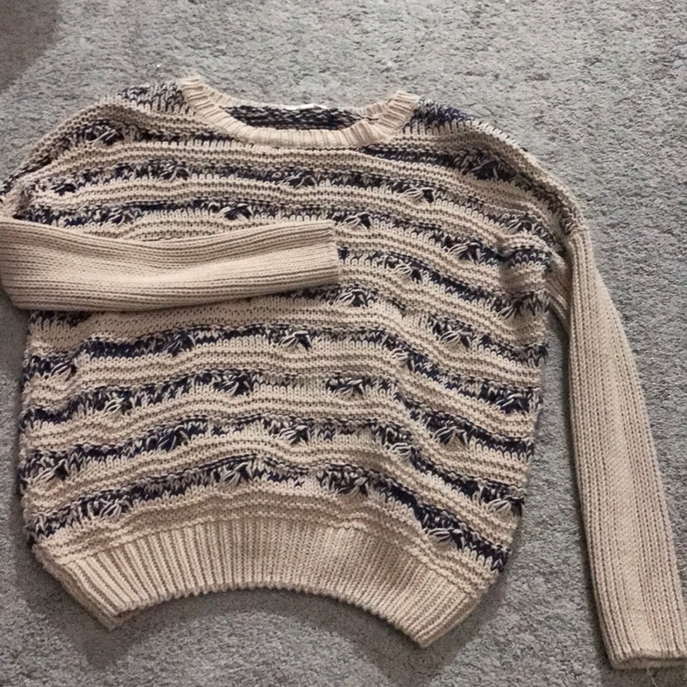 Tan and navy crop sweater